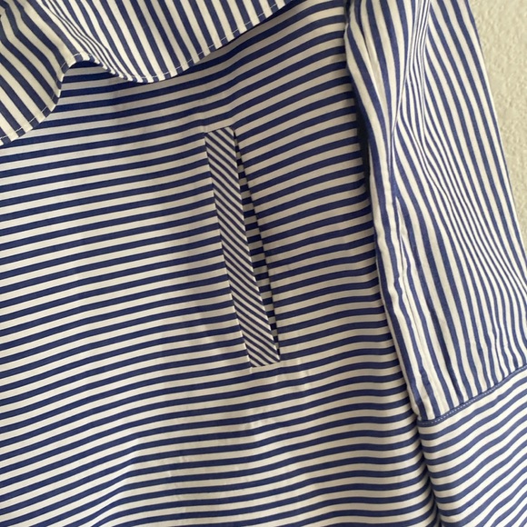 SELF-PORTRAIT BLUE/WHITE STRIPPED RUFFLE COLD SHOULDER BLOUSE - Picture 4 of 10